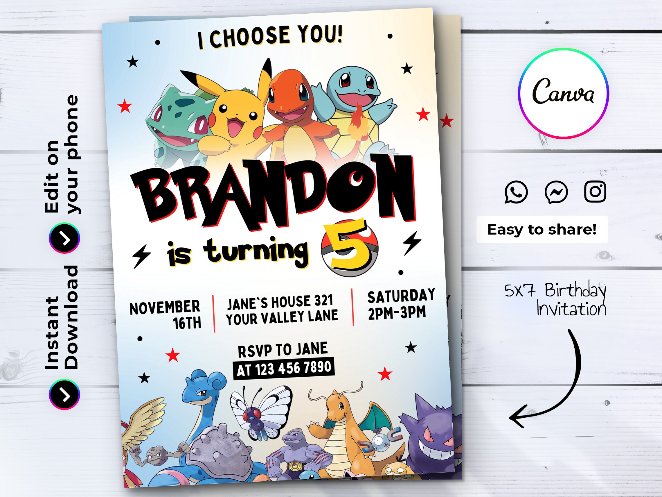 Editable Pikachu Birthday Invitation Template Printable - Etsy