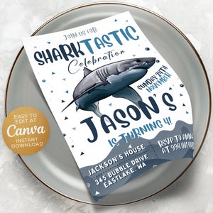 Editable Shark Birthday Invitation Template, Printable Birthday Party ...