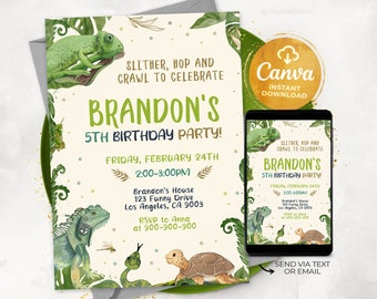 Editable Reptile Birthday Invitation Template, Printable Birthday Party ...