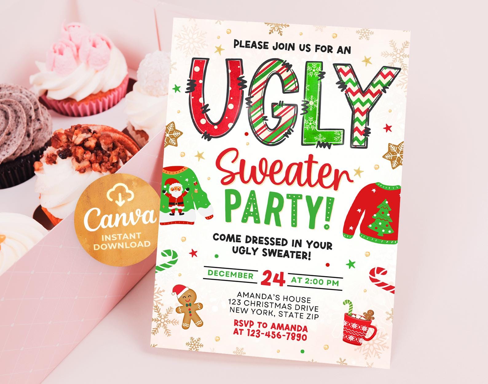 white christmas dresses Ugly Sweater Christmas Party Invitation