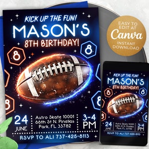 Football Invitation, Football Birthday Invitation Printable, Sports Party Invite, Football Game, 5x7, Canva N4