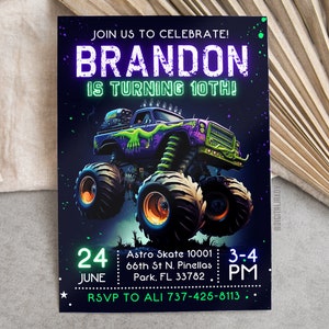 Editable Monster Truck Birthday Invitation Template, Printable Birthday ...