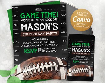 Football Invitation, Football Birthday Invitation Printable, Sports Party Invite, Football Game, 5x7, Canva N3