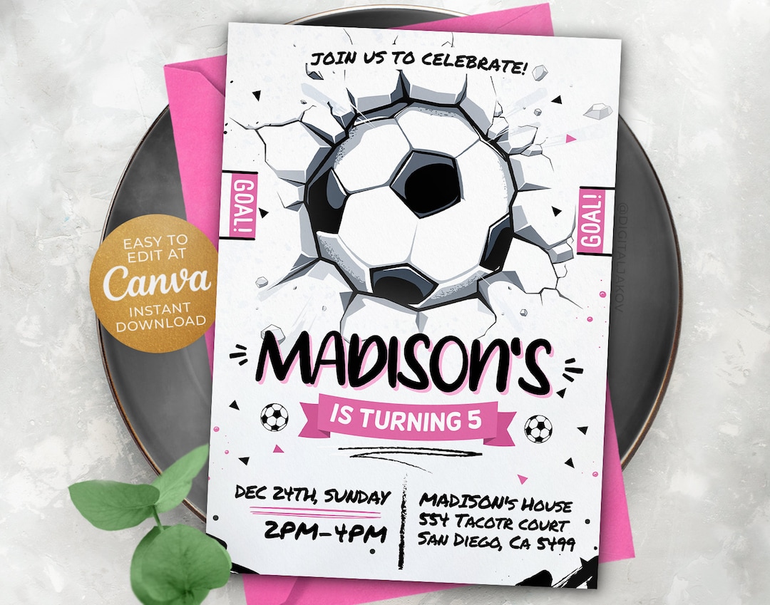 Editable Girl Soccer Birthday Invitation Template, Printable Birthday ...