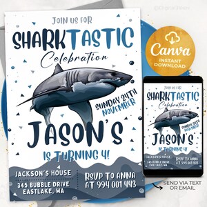 Editable Shark Birthday Invitation Template, Printable Birthday Party ...