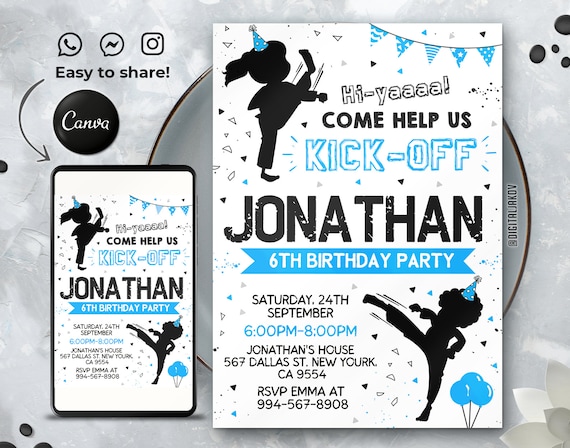 Editable Karate Birthday Invitation Template, Printable Birthday Party