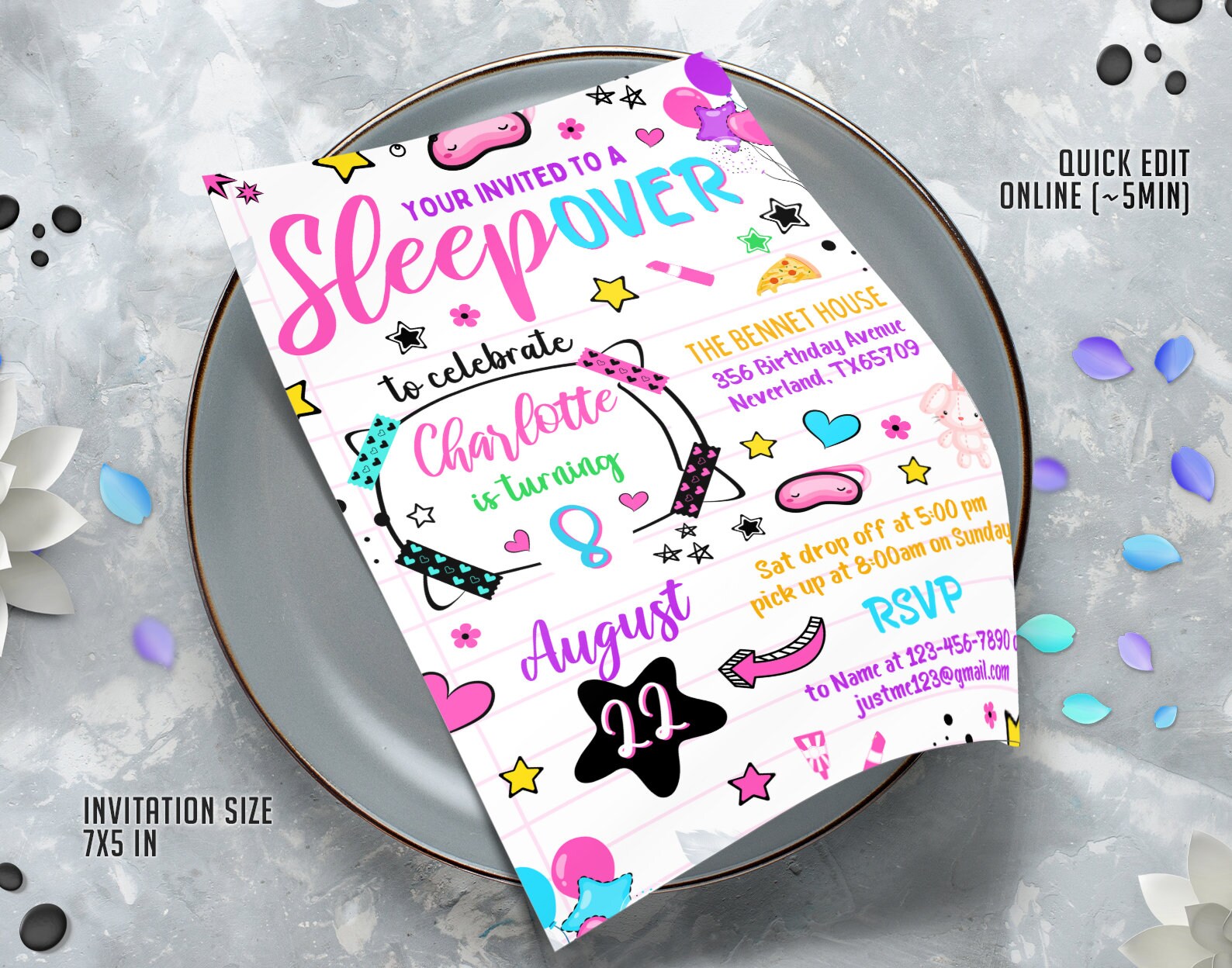 Editable Sleepover Birthday Invitation Template, Printable Birthday ...