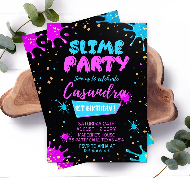 Editable Slime Birthday Invitation Template Printable Etsy