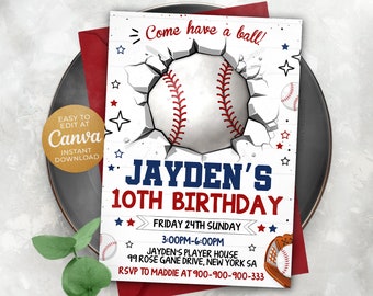 Editable Baseball Invitation, Baseball Birthday Party Invitation, Rookie of the Year, Sports, 5x7 Canva NEWS1