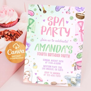 Spa Party Birthday Invitation, Pamper Party Birthday Invite, Glam Party Birthday, Manicure Pedicure Invite, Editable Template Canva DJ240901