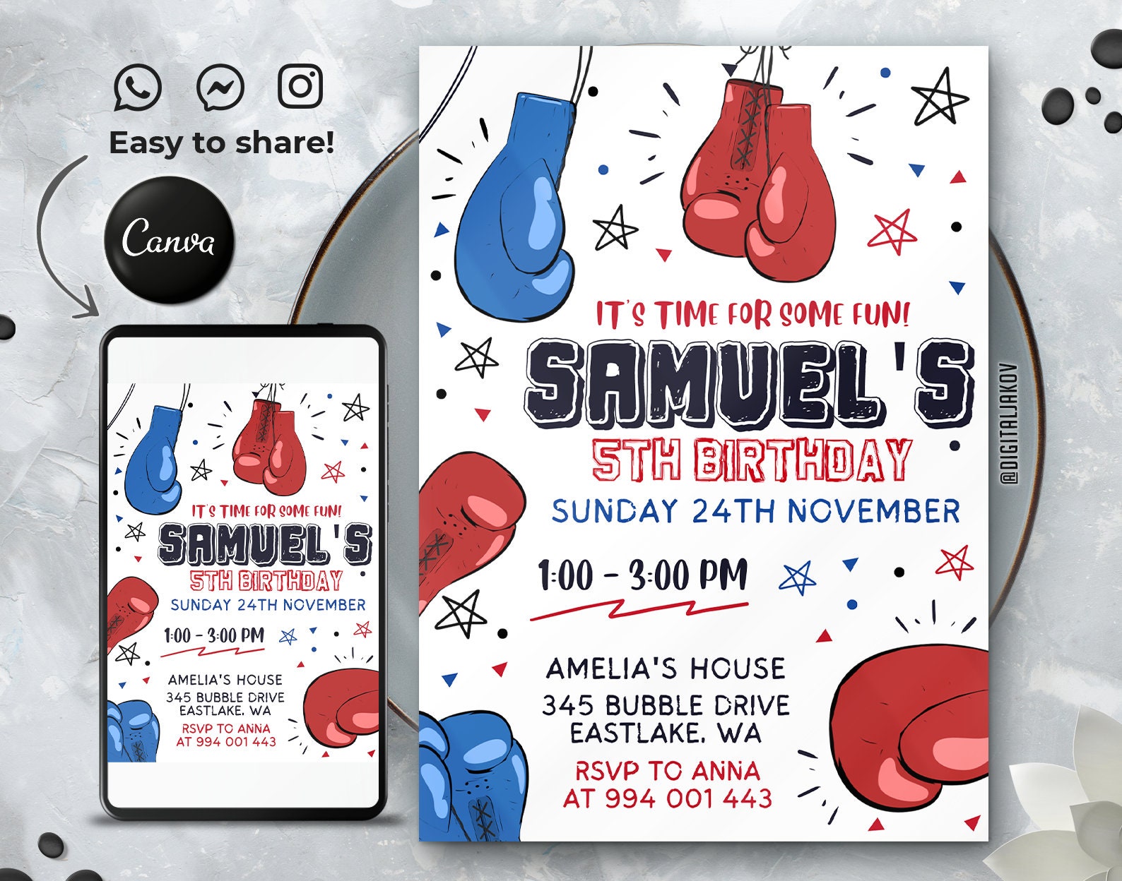 Editable Boxing Birthday Invitation Template Printable Etsy UK