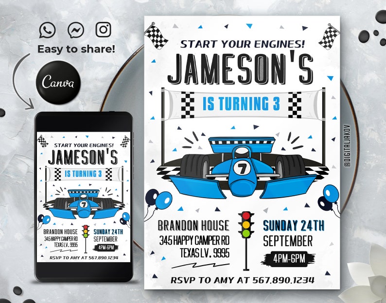 Editable Go Kart Birthday Invitation Template Printable - Etsy