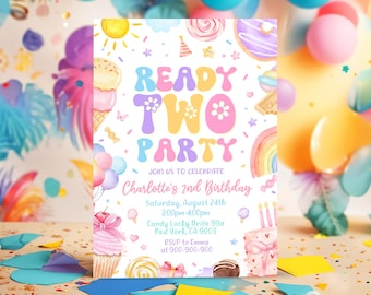 Retro 2nd Birthday Invitation: Editable Canva Template (Digital Download)