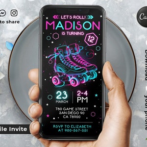 Editable Roller Skate Mobile Invitation Template | Birthday Party Invitations, Digital Kids Party Invite, Instant Download Evite
