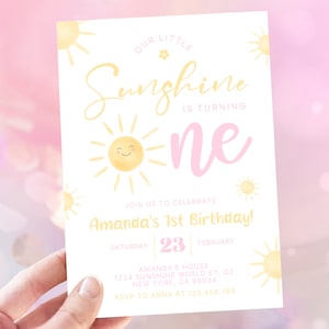 Faire-part d'anniversaire soleil, 1er anniversaire fille, Faire-part soleil, Faire-part 1er anniversaire soleil, toile 2401M5