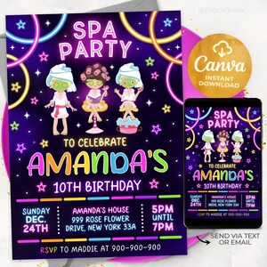Join Us For A Spa Party Invitation, Editable Pamper Party Invite Template, Tween Manicure & Pedicures Birthday, 5x7 Canva NEWS1