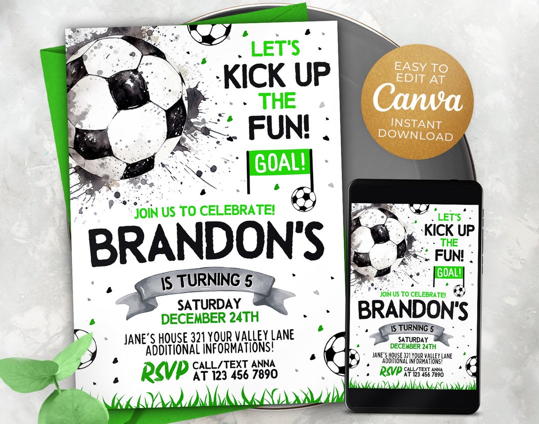 Editable Soccer Invitation Template, Soccer Birthday Invitation, 5x7 Editable Soccer Invitation Template, Soccer Birthday Invitation, 5x7
