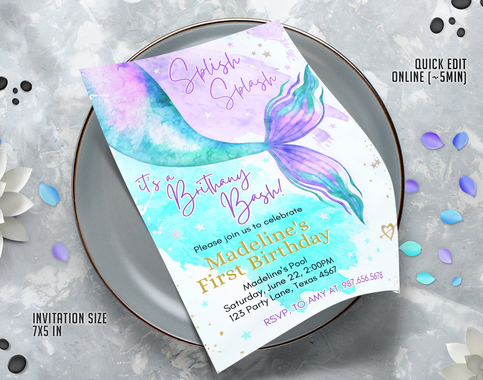 Editable Mermaid Invitation Template Printable Birthday Party - Etsy