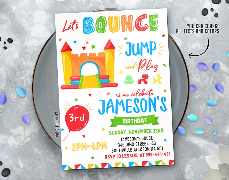 Editable Bounce House Birthday Invitation Template Printable Etsy