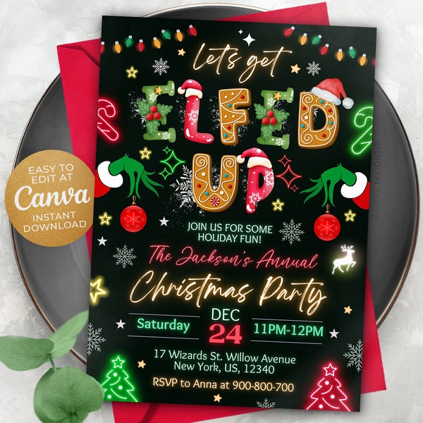 Let's Get Elfed Up Invitation, Funny Christmas Invitation, Friendsmas Invitation, Adult Holiday Invitation, Canva 5x7 Editable ND2