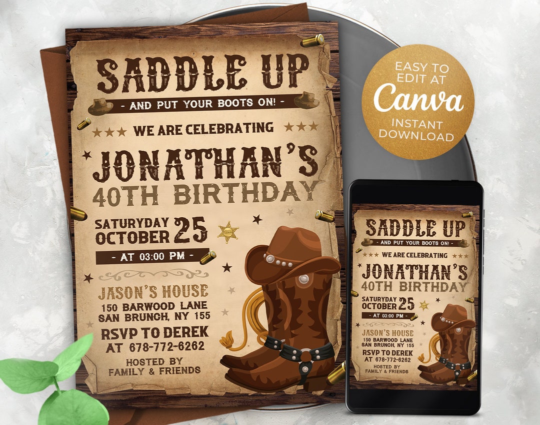 Editable Western Birthday Invitation Template, Printable Birthday Party ...