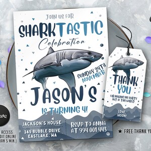 Editable Shark Birthday Invitation Template, Printable Birthday Party ...