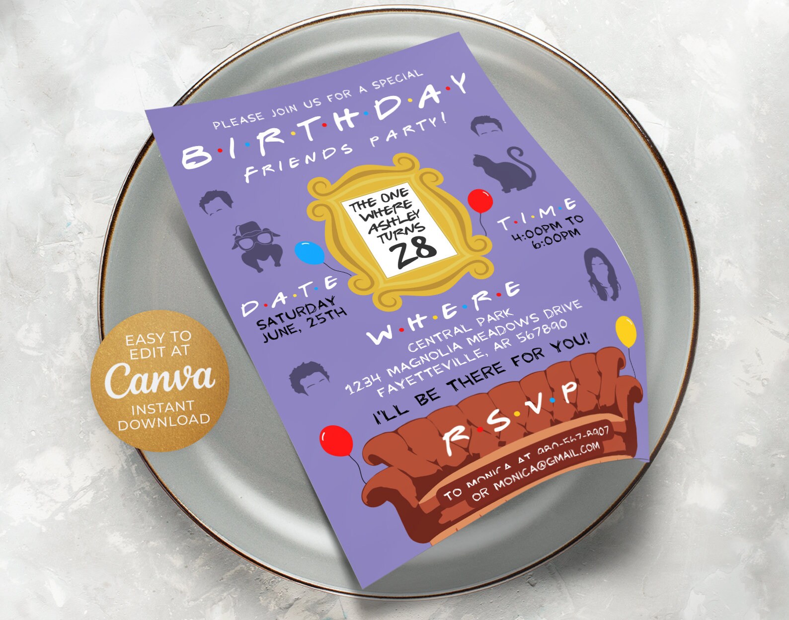 Editable Friends Invitation Template, Printable Birthday Party ...
