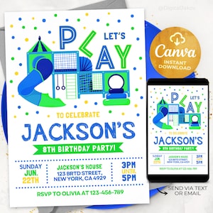 Playground Birthday Invitation, Jungle Gym Party Invite Template, Bounce Indoor Playground, Canva 2402LT