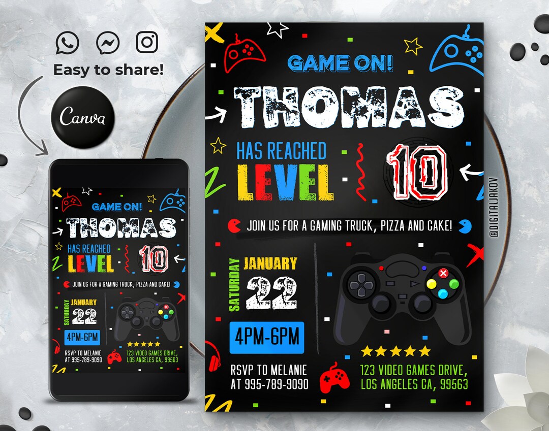 Editable Video Games Birthday Invitation Template Printable Etsy