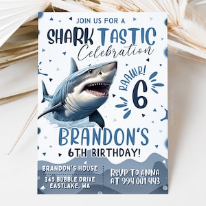 Editable Shark Invitation, Shark Invites, Under Sea Invitation, Boy Birthday Invitation, 5x7 Canva NEWS1