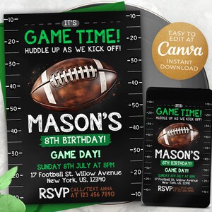 Football Invitation, Football Birthday Invitation Printable, Sports Party Invite, Football Game, 5x7, Canva N1