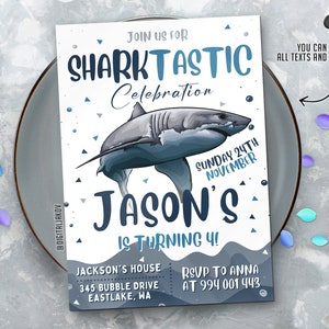 Editable Shark Birthday Invitation Template Printable - Etsy