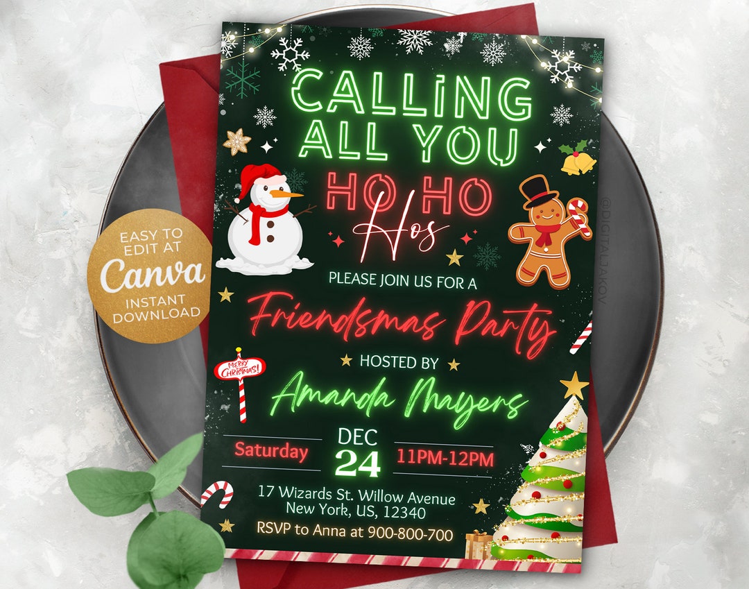 Funny Christmas Invitation, Friendsmas Invitation Template, Girls Night