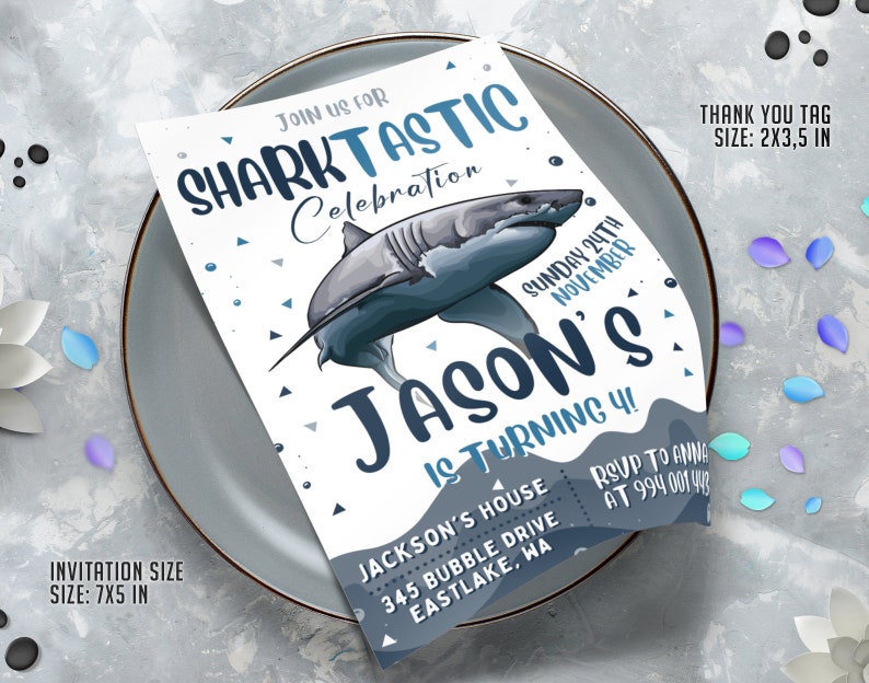 Editable Shark Birthday Invitation Template Printable - Etsy