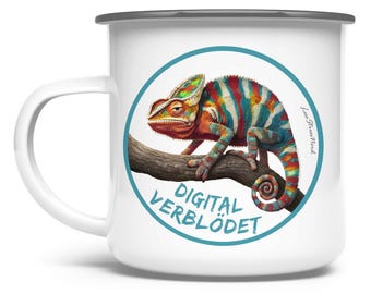 Gamer Gift: Stoic Chameleon Enamel Mug - Digital Verblödet