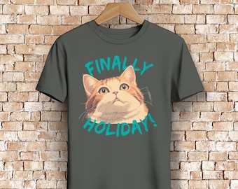 Unisex Premium Bio T-Shirt Finally Holiday cute anime design cat Retro Vintage Style