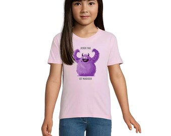 Organic Cotton T-Shirt: Purple Monster Smiley Face - Schulkind 2025