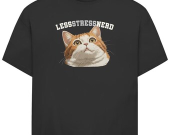 Jack & Jones Oversize T-Shirt von LessStressNerd süße orange weiße Katze, Bio-Baumwolle, Single-Jersey, 180 Gramm bester Stoff