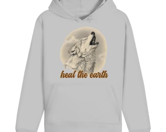 heulender Wolf realistisch "heal the earth" Drummer Hoodie aus Bio-Baumwolle von Stanley & Stella