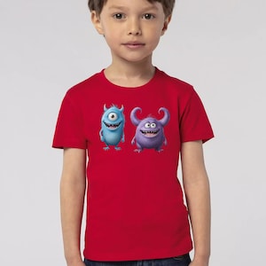 Schulkind 2025 Geschenk 2 super süße Monster Bio T-Shirt freches Design zum Schulanfang in 11 Farben bestellbar