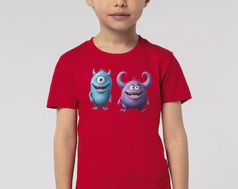 Schulkind 2025 Geschenk 2 super süße Monster Bio T-Shirt freches Design zum Schulanfang in 11 Farben bestellbar