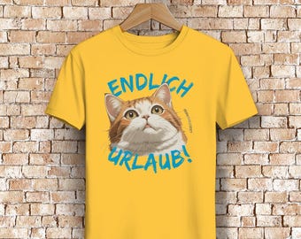 Unisex Premium Bio T-Shirt Endlich Urlaub! süße Anime Design Katze Geschenk für Schulabschluss