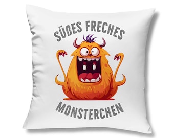 gefülltes Kopfkissen Süßes freches Monsterchen orange - Beidseitig bedruckt 40x40cm