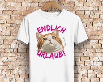 Unisex Premium Bio T-Shirt Endlich Urlaub! süße Anime Design Katze Geschenk für Schulabschluss