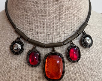 Signed POGGI PARIS Vintage Crystal Necklace on Bronze Metal - Etsy