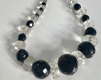 Vintage Art Deco Clear & Black Crystal Glass Bead Necklace  display picture 3