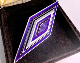 Vintage Léa Stein Paris Geometric Lucite Brooch 1970-1980 Art Deco 3D  Purple and White Brooch French Designer