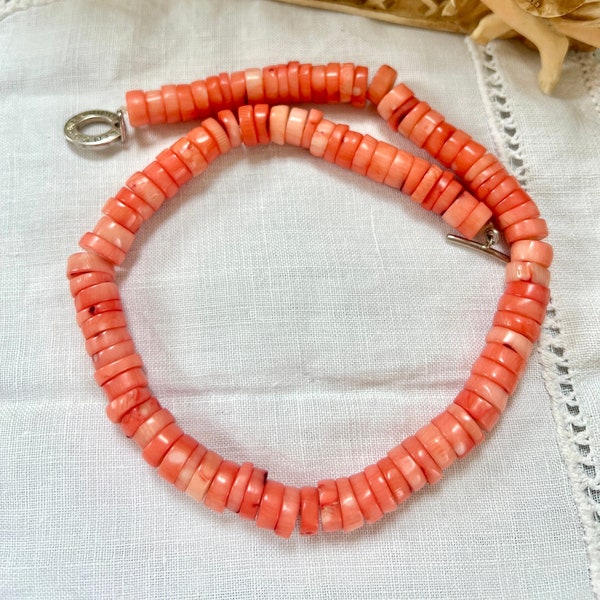 Vintage LINKS LONDON Coral with 925 Silver choker Necklace with natural sea bamboo Coral beads Marked