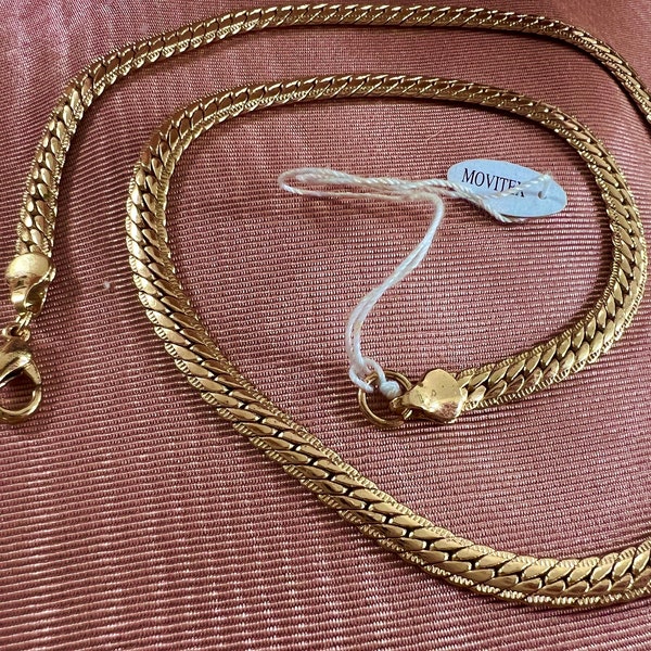 Vintage goldfarbene Kette Halskette französischer Modeschmuck vergoldete Kette nie getragen aus 1980er Jahren Frankreich Movietex
