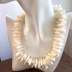 Vintage 1960s chunky white natural shell choker necklace Handmade mermaid style Gift for her 1960s Boho jewellery